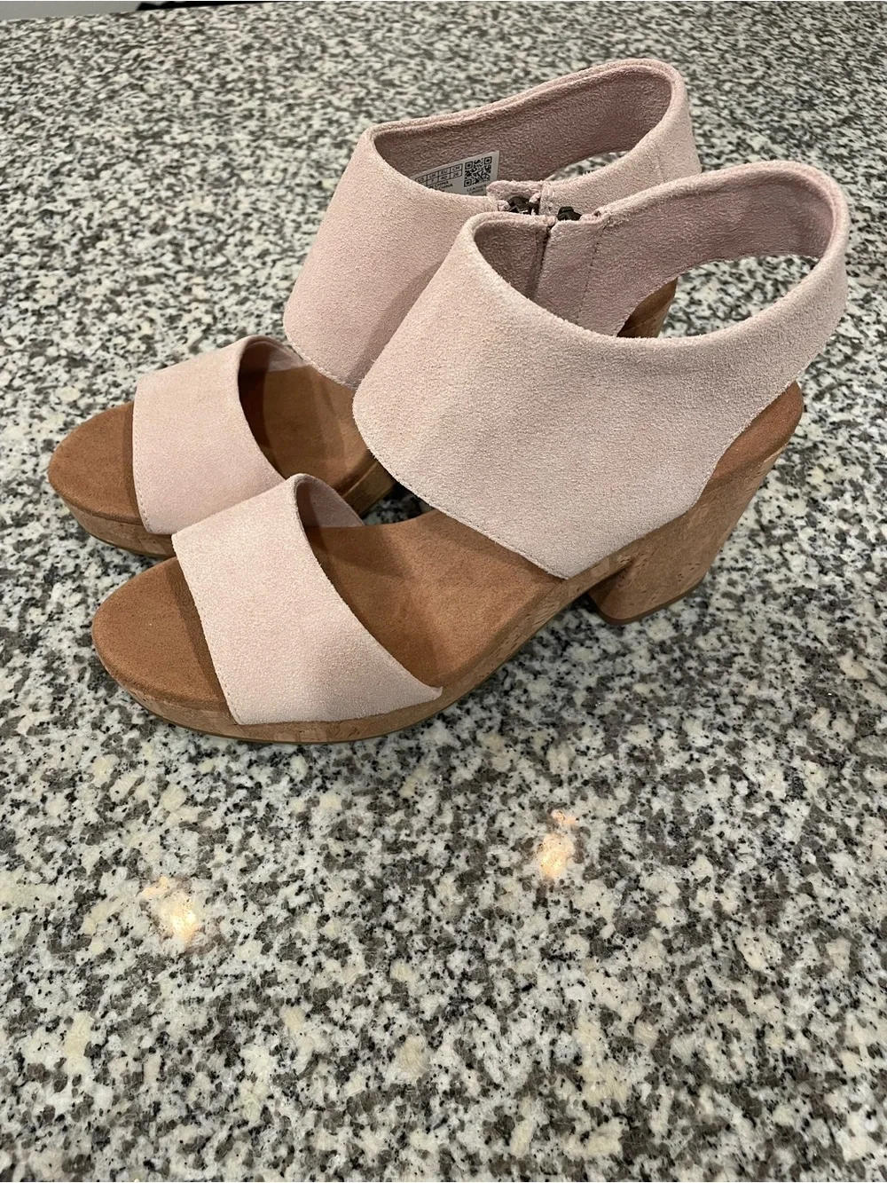TOMS Women's Suede Block Heel Sandals in Blush Pink